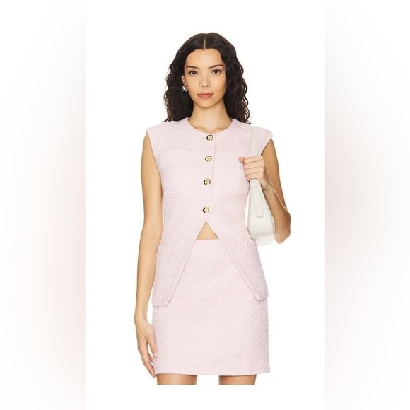 New! Amanda Uprichard x REVOLVE Hughes Vest in Blush Pink Tweed 🌸 Small - Picture 6 of 8